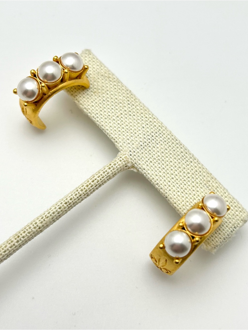 French Kande Swarovski Pearl Huggie Gold Earrings